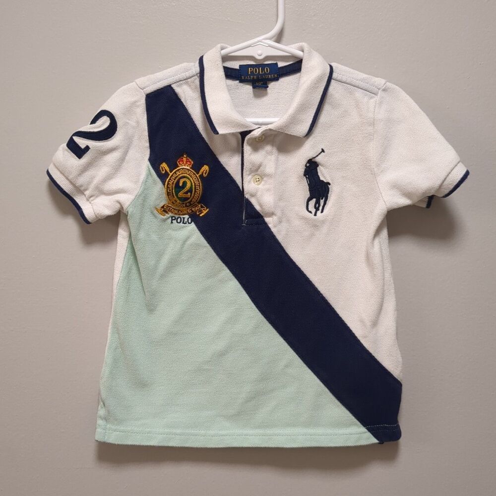 Polo Ralph Lauren Colorblock Polo Cotton Shirt Large Navy Pony – Toddler Boys 3T